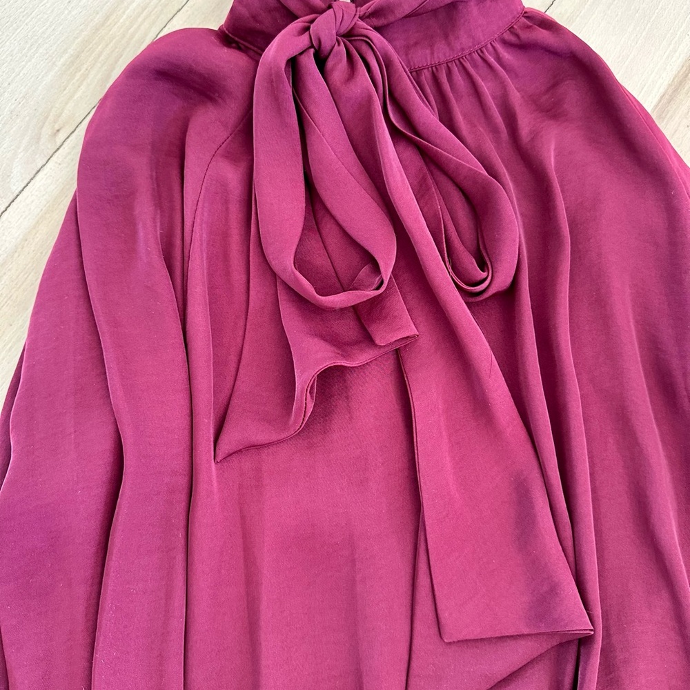 Satin Burgundy Blouse with Bow Tie